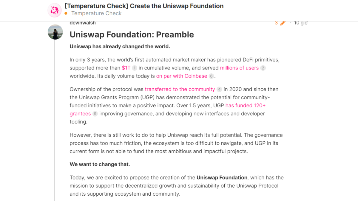 đề xuất ra mắt uniswap foundation