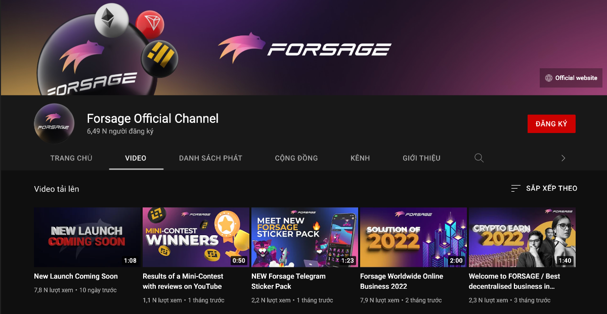 kênh youtube của forsage 